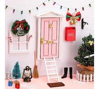 Lenwen 25 decorazioni natalizie per porte delle fate, con albero di Natale e accessori natalizi per bambini, fiabe (rosa)