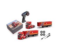 LenyKingPro Modello di camion container RC in scala 1/64 2.4G 4WD con sterzo proporzionale, controllo indipendente del rimorchio, modalità a 3 marce, funzione crociera, gambe di supporto di
