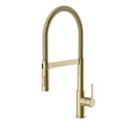 Lenz Rubinetto da cucina ALUNA in oro, doccetta a molla, orientabile a 360° | Doccetta a sospensione, 2 tipi di getto, supporto magnetico, superficie anti-impronte, fissaggio rapido, altezza 47,5 cm