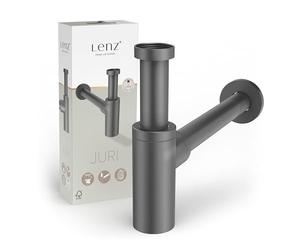 Lenz Sifone JURI di design per tutti i lavandini comuni, tipo 1 1/4", lunghezza tubo extra lunga e adattabile, con apertura di pulizia e chiusura antiodore, superficie anti-impronte, grafite, 46090031