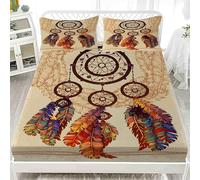 Lenzuola Acchiappasogni Lenzuolo Piume Coprimaterasso Microfibra Morbido 3D Stampe Lenzuolo con Angoli Matrimoniale 140x200x30 cm e 2 Federe 50x80 cm