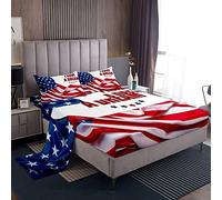 Lenzuola americane Stati Uniti Set di lenzuola per bambini Ragazzi Ragazze Usa Federazioni Stelle Set Letto Blu Bianco Rosso Lenzuola con 2 Federe 4 Pz Biancheria da Letto King Size