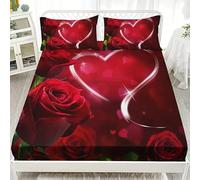 Lenzuola Amore Lenzuolo Rose Coprimaterasso Microfibra Morbido 3D Stampe Lenzuolo con Angoli Matrimoniale 200x200x30 cm e 2 Federe 50x80 cm
