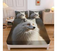 Lenzuola Animale Lenzuolo Volpe Artica Coprimaterasso Microfibra Morbido 3D Stampe Lenzuolo con Angoli Matrimoniale 140x200x30 cm e 2 Federe 50x80 cm