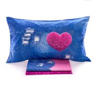 Lenzuola Bassetti singolo Denim Hearts AR completo stampa digitale 100% Cotone