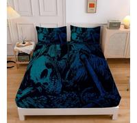 Lenzuola Buio Lenzuolo Scheletro Coprimaterasso Microfibra Morbido 3D Stampe Lenzuolo con Angoli Singolo 120x200x30 cm e 2 Federe 50x80 cm