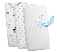 Lenzuola con angoli per passeggino: Set di 3: 120 x 60 cm - 2 lenzuola + 1 coprimaterasso impermeabile - Accessori per lettino per culla co-sleeping carrozzina Bianco da safari