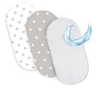 Lenzuola con angoli per passeggino Set di 3: 35x75 cm - 2 lenzuola + 1 coprimaterasso impermeabile - Accessori per lettino per culla co-sleeping carrozzina 35 x 75