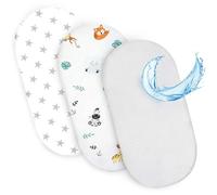 Lenzuola con angoli per passeggino: Set di 3: 75 x 35 cm - 2 lenzuola + 1 coprimaterasso impermeabile - Accessori per lettino per culla co-sleeping carrozzina Bianco da safari