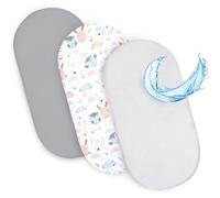 Lenzuola con angoli per passeggino: Set di 3: 75 x 35 cm - 2 lenzuola + 1 coprimaterasso impermeabile - Accessori per lettino per culla co-sleeping carrozzina Gufi grigi