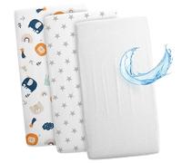 Lenzuola con angoli per passeggino: Set di 3: 90 x 55 cm - 2 lenzuola + 1 coprimaterasso impermeabile - Accessori per lettino per culla co-sleeping carrozzina Stelle bianche