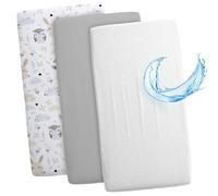 Lenzuola con angoli per passeggino: Set di 3: 90 x 55 cm - 2 lenzuola + 1 coprimaterasso impermeabile - Accessori per lettino per culla co-sleeping carrozzina Gufi grigi