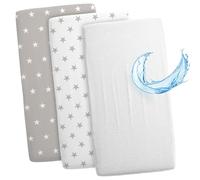 Lenzuola con angoli per passeggino: Set di 3: 90 x 55 cm - 2 lenzuola + 1 coprimaterasso impermeabile - Accessori per lettino per culla co-sleeping carrozzina Stelle bianche grigie
