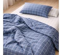 Lenzuola-copriletto completo in cotone Milk fantasia geometrica avio