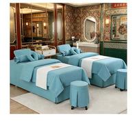 Lenzuola da massaggio di lusso in cotone e lino Copriletto spesso da 4 pezzi per salone di bellezza, copertura per fumigazione traspirante, federa per g Sky Blue Square bedside 190*80cm (74.8*31.5in)