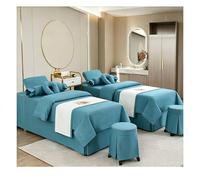 Lenzuola da massaggio in lino naturale di cotone premium a 4 pezzi, copriletto per salone di bellezza, copertura spa traspirante Lake Blue Square bedside 180 * 60cm(70.8 * 23.6in)