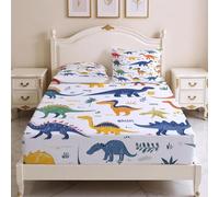 Lenzuola Dinosauri Lenzuolo Cartoon Coprimaterasso Microfibra Morbido 3D Stampe Lenzuolo con Angoli Matrimoniale 160x200x30 cm e 2 Federe 50x80 cm