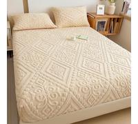 Lenzuola Elastiche, Lenzuola in Flanella E Velluto per Letto King Size, Copriletto Invernale Super Morbido E Caldo, Fodera Protettiva per Lenzuolo Soffice per Tutti I Letti(Beige,59.06*78.74in)