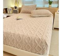 Lenzuola Elastiche, Lenzuola in Flanella E Velluto per Letto King Size, Copriletto Invernale Super Morbido E Caldo, Fodera Protettiva per Lenzuolo Soffice per Tutti I Letti(Beige,35.63*78.74in)