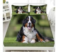 Lenzuola Erba Lenzuolo Cane Da Montagna Bernese Coprimaterasso Microfibra Morbido 3D Stampe Lenzuolo con Angoli Singolo 120x200x30 cm e 2 Federe 50x80 cm