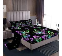 Lenzuola Farfalle Verde Viola Set Biancheria da Letto per Ragazzi Bambini Bella Farfalla Set Letto Sing