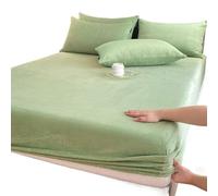Lenzuola Flanella Lenzuolo con angoli elasticizzato caldo e spesso, coprimaterasso invernale in flanella regolabile, biancheria da letto in velluto, misure 90/160/180/200 Lenzuola Letto(Green,140x190x