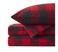 Lenzuola in flanella calde e accoglienti tasche profonde traspiranti per tutte le stagioni, set di biancheria da letto con montanti, piatte e federe, king e Buffalo Check Plaid bordeaux