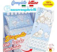 Lenzuola Lettino Neonato 60x120 cm Stampato Azzurro Cotone Set 3 Pezzi Nazareno
