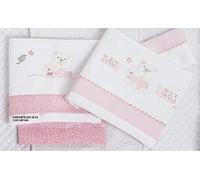 Lenzuola Lettino Picci Mami set 3pz Ricamato Cod.62C.18 Var 01 Rosa