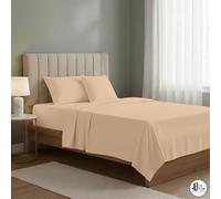 Lenzuola letto francese - Set completo lenzuola una piazza e mezza Sopra, Sotto con Angoli e Federe - Lenzuola matrimoniali cotone blend Anallergico e Antiacaro Made in Italy (Beige, FRANCESE)