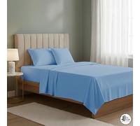 Lenzuola letto francese - Set completo lenzuola una piazza e mezza Sopra, Sotto con Angoli e Federe - Lenzuola matrimoniali cotone blend Anallergico e Antiacaro Made in Italy (Celeste, FRANCESE)