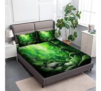 Lenzuola Letto Singolo 100x200x30 cm Woodlanda, 3D Piante Verdi Lenzuolo con Angoli, Lenzuola Letto Coprimaterasso Microfibra Morbido e 2 Federe 50x80 cm C.L1879