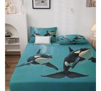 Lenzuola Matrimoniale 160x200x30 cm Orca Assassina, 3D Tema Oceano Lenzuolo con Angoli, Lenzuola Letto Coprimaterasso Microfibra Morbido e 2 Federe 50x80 cm C.L517