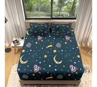 Lenzuola Matrimoniale astronave stella dei cartoni animati Lenzuolo con Angoli Una Piazza e Mezza 140x200 cm - Altezza Materasso Fino a 30 cm - Coprimaterasso Traspirante e Lavabile con 2 Federe