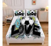 Lenzuola Matrimoniale lungo Amore Lettere, 3D Graffiti Sul Calcio Lenzuolo con Angoli, Coprimaterasso 160x200x30cm Microfibra Morbido e 2 Federe 50x80cm per Letti