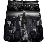 Lenzuola Matrimoniale New York, 3D New York Lenzuolo con Angoli, Coprimaterasso 160x200x30 Microfibra Morbido e 2 Federe per Singoli o Matrimoniali b4086