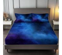 Lenzuola Matrimoniali Sogno Universo Nebulosa, Blu Set Lenzuola con Angoli in Microfibra con Angolo Fino a 30 cm con 2 Federe, Set completo da letto per Bambini e Adulti, 90 x 190 cm