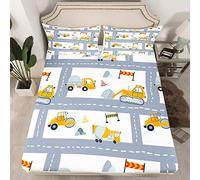 Lenzuola per auto fumetto Lenzuola per Escavatore Camion Biancheria da letto Lenzuolo con angoli per Bambini Ragazzi Ragazze Costruzione Veicolo Set Lenzuola Grigio Bianco Copertura Letto Collezione