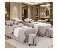 Lenzuola per lettino da massaggio in cotone e lino Copriletto di bellezza traspirante in tinta unita in 4 pezzi, set di biancheria da letto per salone Light Brown Square bedside 180*60cm(70.8*23.6in)