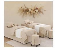 Lenzuola per lettino da massaggio in cotone e lino di alta qualità Copriletto di bellezza ispessito in 4 pezzi, set di biancheria da letto per spa con fede Beige Square bedside 190*75cm (74.8*29.5in)
