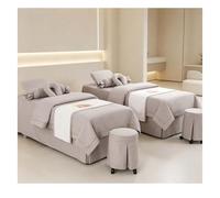 Lenzuola per lettino da massaggio in morbido misto cotone e lino, copriletto di bellezza di lusso in 4 pezzi, set copriletto spa traspirante con fede Light Brown Square bedside 190*70cm (74.8*27.5in)