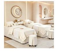 Lenzuola per lettino da massaggio in morbido misto cotone e lino, copriletto di bellezza di lusso in 4 pezzi, set copriletto spa traspirante con federa, g bianco Square bedside 185*70cm (72.8*31.5in）