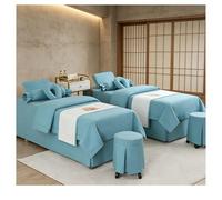 Lenzuola per lettino da massaggio in morbido misto cotone e lino, copriletto di bellezza di lusso in 4 pezzi, set copriletto spa traspirante con federa, Sky Blue Square bedside 185*80cm(72.8*31.5in）