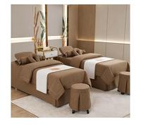 Lenzuola per massaggi in lino di cotone di fascia alta, copriletto per salone di bellezza ispessito in 4 pezzi, lenzuola morbide con fumigazione, fede Dark Brown Square bedside 185*70cm (72.8*31.5in）