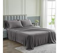 Lenzuola Pure Bedding - Set di lenzuola King [6 pezzi grigio scuro m lange] - Microfibra spazzolata 1800 di lusso per hotel - Morbida e traspiran