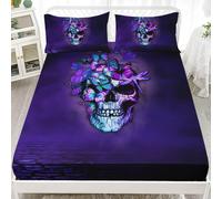 Lenzuola ragazzi teschio farfalle viola 3 Pezzi Set Letto Singolo 2X Federe