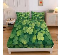 Lenzuola singolo Verde smeraldo Lenzuolo con Angoli Trifoglio naturale in Microfibra Morbido - Altezza Materasso Fino a 30 cm, Illustrazione botanica 3D Stampa Coprimaterasso Traspirante