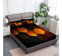 Lenzuola Sotto Angoli Elasticizzati Stampa Geometria Bagliore Esagoni Quadrati, Morbido Lenzuola sotto Futuristico Astratto per una Tasca Profonda 30 cm Resistente allo Scolorimento 200 x 200 cm