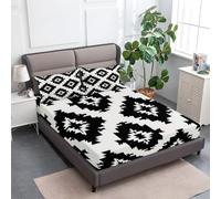 Lenzuola Sotto con Angoli Elasticizzati Stampa Bianco e Nero Astratto Geometria Quadrati, Morbido Lenzuola sotto Stile Minimal per una Tasca Profonda 30 cm Resistente allo Scolorimento 200 x 200 cm
