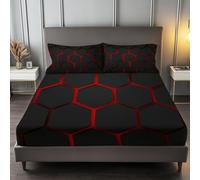 Lenzuola Sotto con Angoli Elasticizzati Stampa Grigio Notte, Morbido Lenzuola sotto Geometria Esagonale Astratta per una Tasca Profonda 30 cm Resistente allo Scolorimento 200 x 200 cm
